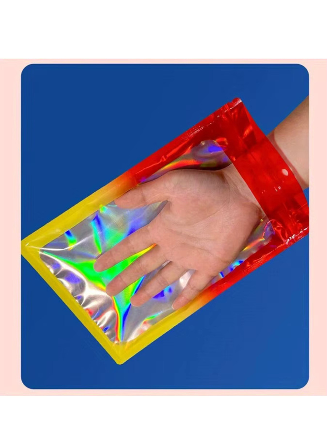 Holografische Reißverschlusstaschen aus Kunststoff für Schmuck, Süßigkeiten und Snacks in Multicolour, Green und Orange - Bild 5