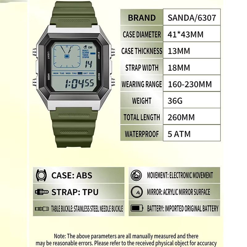 SANDA Digitaluhr, Chronograph, Kunststoff, Silber, Herren - Bild 2