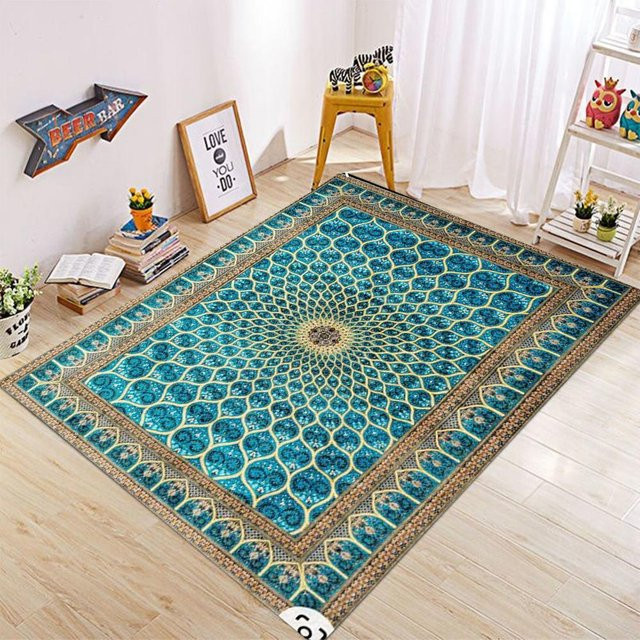 Miniso Amerikanischer Retro Persischer Teppich in Türkis, Rutschfeste Bodenmatte aus Polyester für Wohnzimmer und Schlafzimmer, B/T: 80 x 120 cm - Bild 1