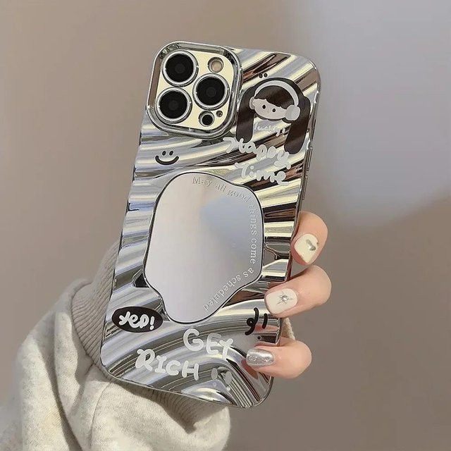 Samsung Galaxy A54 5G Soft Cover mit Make-up-Spiegel und Telefonhalterung in Silber - Bild 1