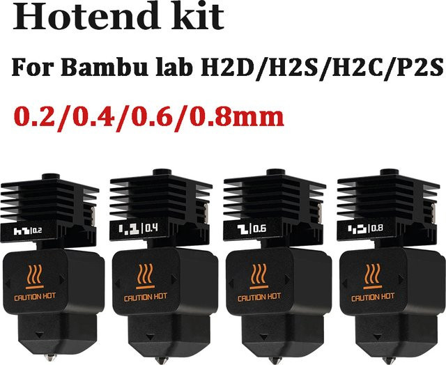 Bambu H2D H2S H2C Hotend-Kit mit gehärteten Stahldüsen 0,2/0,4/0,6/0,8 mm für A1 und A1mini - Bild 1