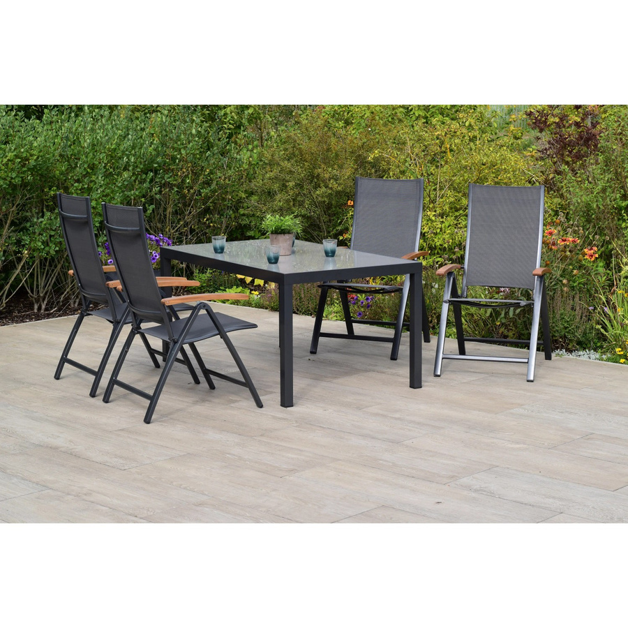 Merxx Toblino 5-tlg. Gartenmöbel-Set mit Tisch aus Aluminium und geöltem Akazienholz in Anthrazit und Grau, Tischbreite: 150 cm, Tischtiefe: 90 cm - Bild 2