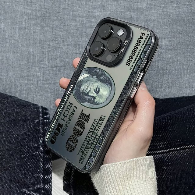 Galvanisierte TPU-Handyhülle mit US-Dollar-Rechnungsmuster für iPhone 11 bis iPhone 17 Pro Max, Schwarz/Mehrfarbig - Bild 1