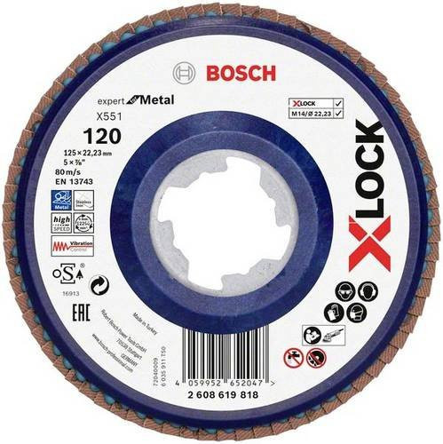 Bosch Fächerschleifscheibe X551 Blau Körnung 120 Durchmesser 125 mm Bohrungs-Ø 22,23 mm für Metall - Bild 1