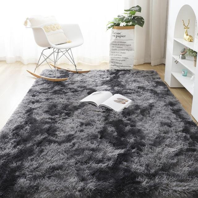Weicher Samtteppich in Grau für Wohnzimmer und Schlafzimmer, rechteckiger Plüschteppich aus Polyester und Baumwolle, B/T: 40 x 60 cm - Bild 1