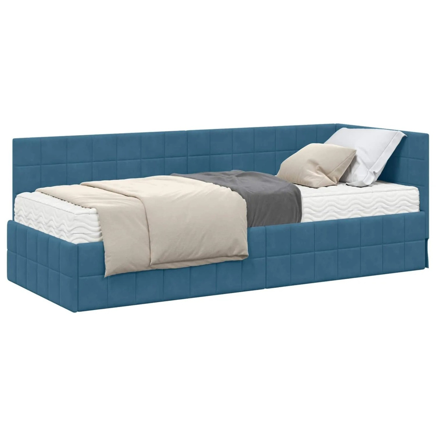 vidaXL Eckbettgestell mit 2 Matratzen und Kopfteil in Blau aus Samt, B/T/H: 204 x 80 x 84 cm - Bild 2