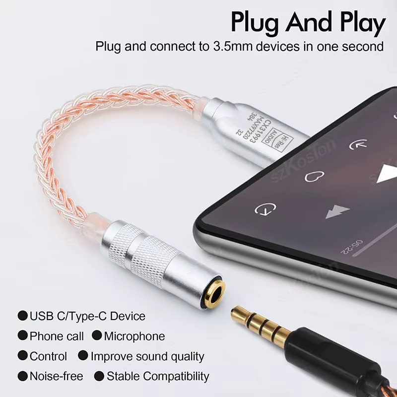 SZKOSTON USB-C auf 3,5mm Kopfhörerverstärker mit CX31993 und MAX97220 Dual-Chip Audio-Decoder IEM AMP Adapter für iPhone 15 und Samsung in Schwarz oder Silber - Bild 3