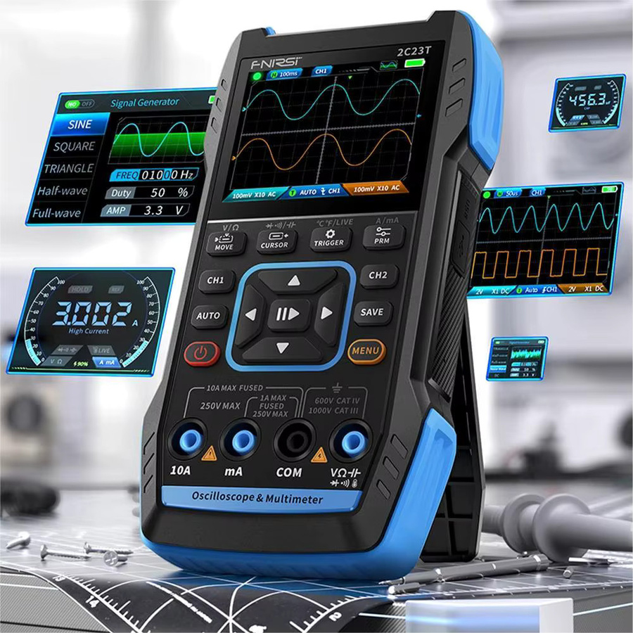 FNIRSI 2C23T Handheld Digitales Oszilloskop 3 in 1 mit Zweikanal, 10 MHz und Multimeter Funktion, Schwarz - Bild 3