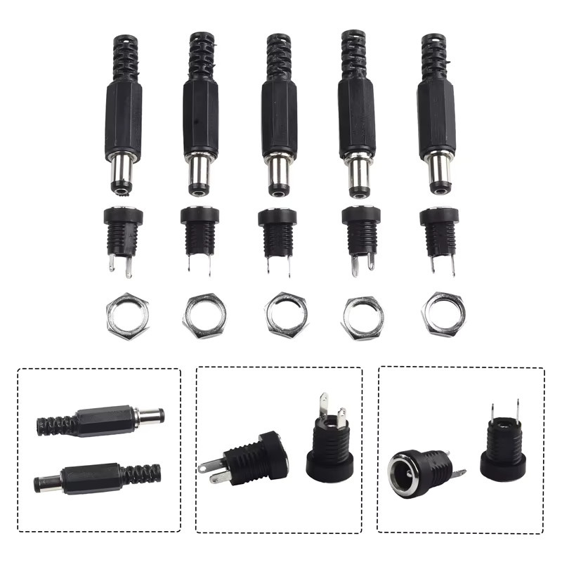 AOKIN DC-Steckverbinder Set 10 Stück (5 Paar) Männlich und Weiblich mit Schraubanschluss für Panelmontage, Schwarz, 5,5x2,1mm und 3,5x1,3mm - Bild 4