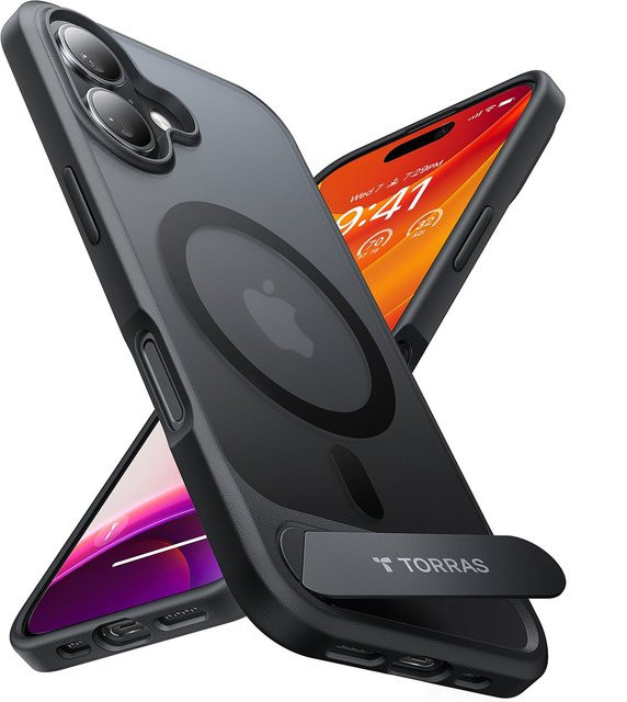 Torras MagSafe Schutzhülle für Apple iPhone 16 Plus mit P-Stand in Schwarz - Bild 1