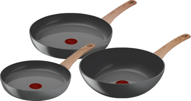 Tefal Renew Keramikbratpfannenset in Grau bestehend aus zwei Bratpfannen und einem Wok mit Durchmesser 24 cm, 28 cm und 28 cm - Bild 1