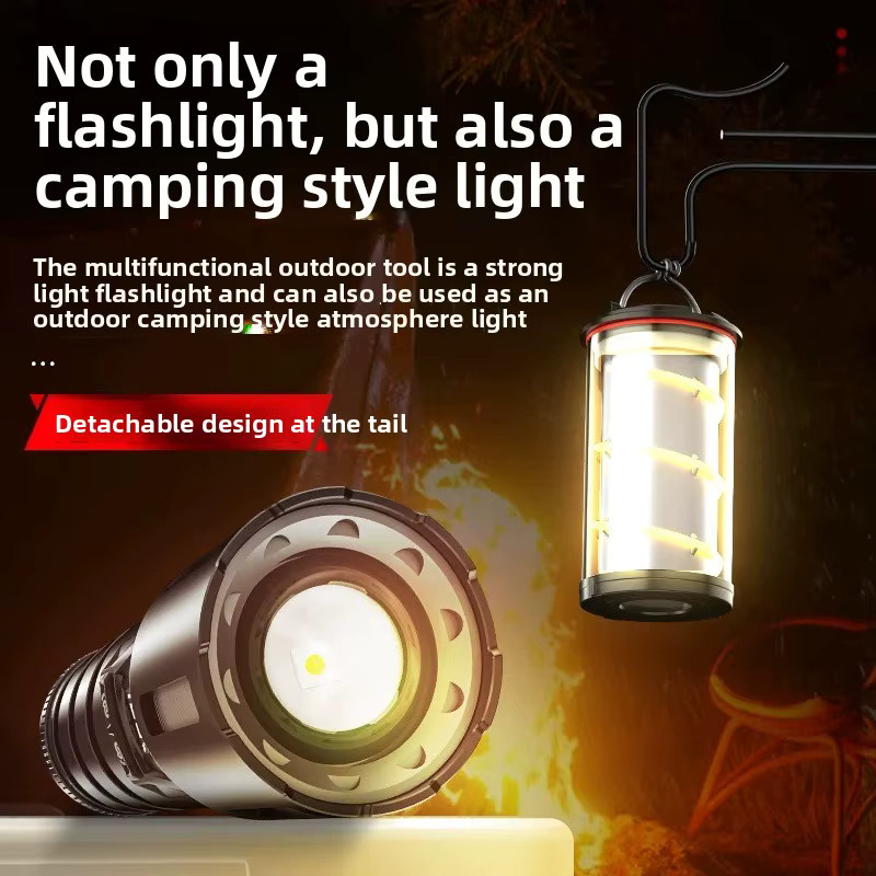 JIASHUAIXIN 2in1 XHP360 Super-Hochleistungs-Taschenlampe in Militärqualität mit 36-adrigem Docht-Zoom, wasserdicht, wiederaufladbar und Sicherheitshammer, Farbe: Schwarz - Bild 2
