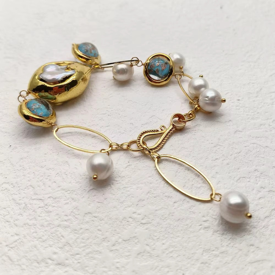 KKGEM Armband, Perlmutt, blaues Muranoglas, vergoldet, Damen - Bild 3