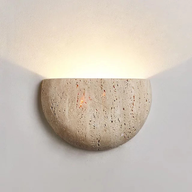 Wabi-Sabi Retro Wandlampe aus Stein in Beige für Wohnzimmer, Schlafzimmer und Flur - Bild 1