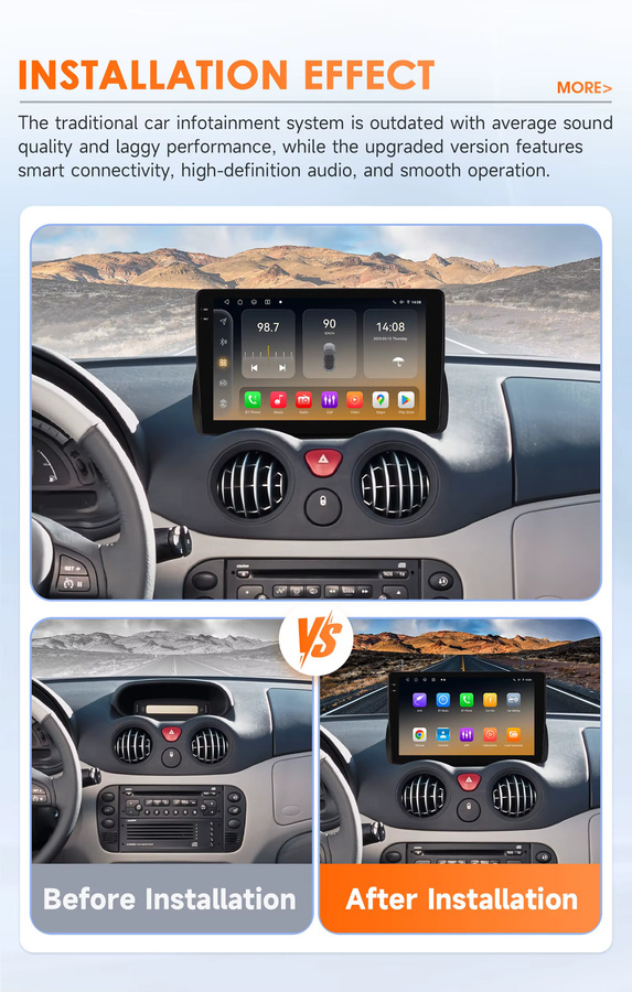 OSSURET Android-Autoradio für Citroen C2 C3 (2002–2006) mit kabellosem Carplay, GPS und Multimedia-Video-Player in Schwarz - Bild 2