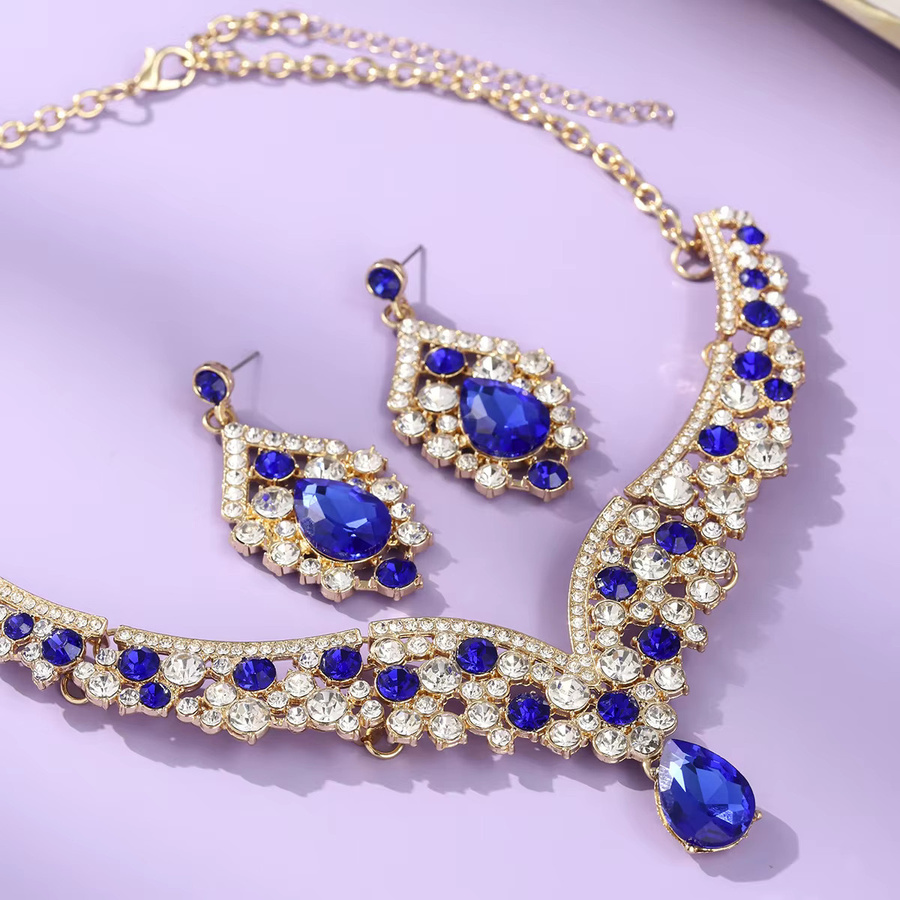efily bridal Schmuckset, Halskette und Ohrringe, Kristall, Blau, Damen - Bild 2