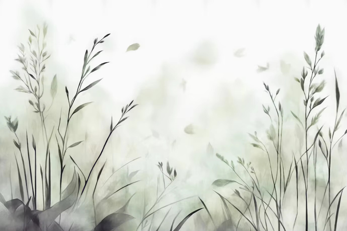 Maßgefertigte Wandtapete mit salbeigrünen Blättern in floraler Aquarell-Optik für dein Wohnzimmer oder Schlafzimmer - Bild 2