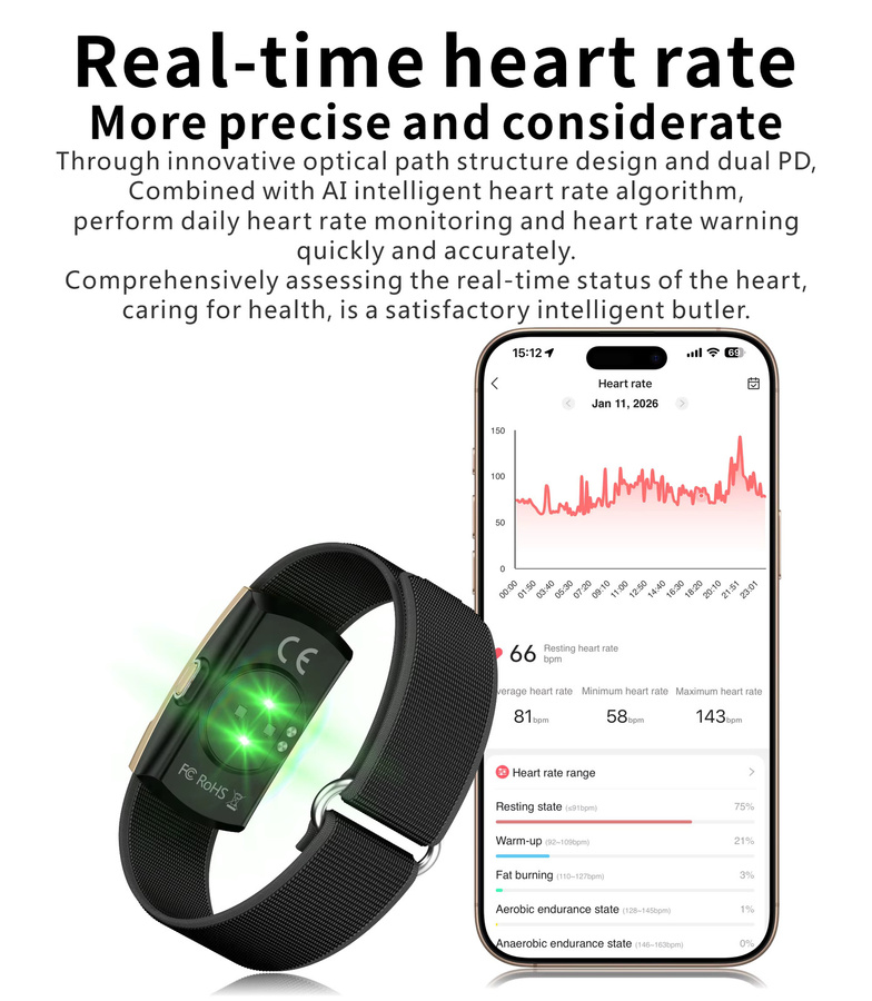 VWAR Air Fitness Tracker Unisex in Schwarz mit 170+ Sportmodi, SpO2-Messung und IP68 Wasserdichtigkeit - Bild 3