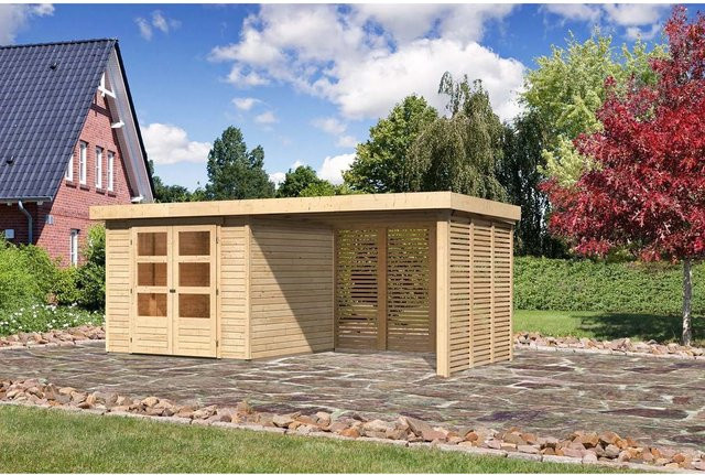 Karibu Holz-Gartenhaus Boras Natur Flachdach Unbehandelt Braun B: 238 cm, T: 242 cm, H: 211 cm - Bild 1