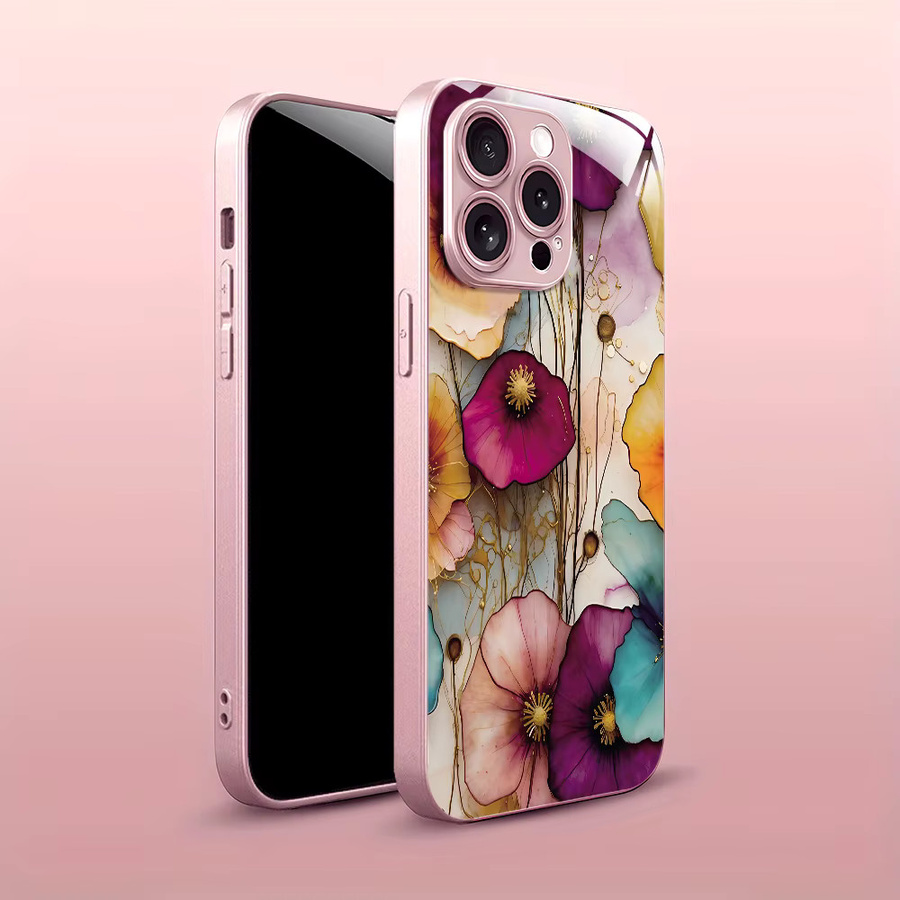 Handyhülle aus gehärtetem Glas mit Blumenmuster für iPhone 11 bis iPhone 17 Pro Max in Multicolour - Bild 3