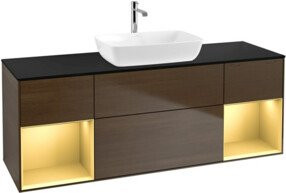 V&B Waschtischunterschrank Finion in Platinblau matt mit goldenem Regal, Breite: 160 cm, Tiefe: 50,1 cm - Bild 1