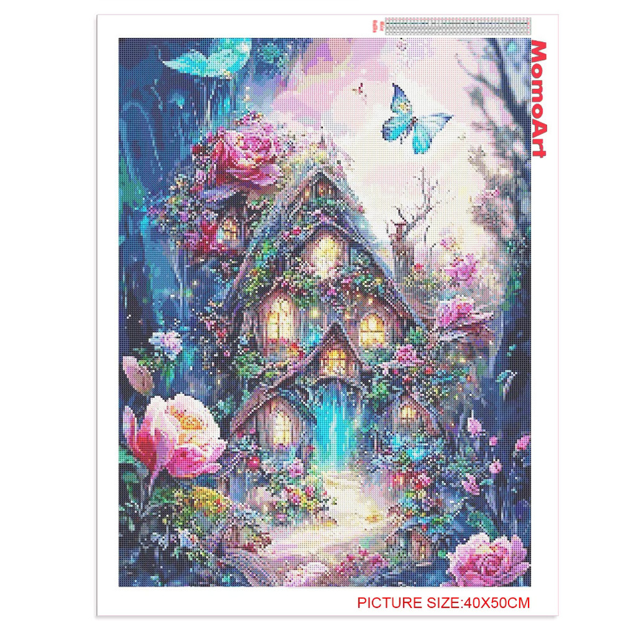 Momoart Diamond Painting Set Landschaft Schloss Mosaik mit bunten Perlen und runden Steinen - Bild 2