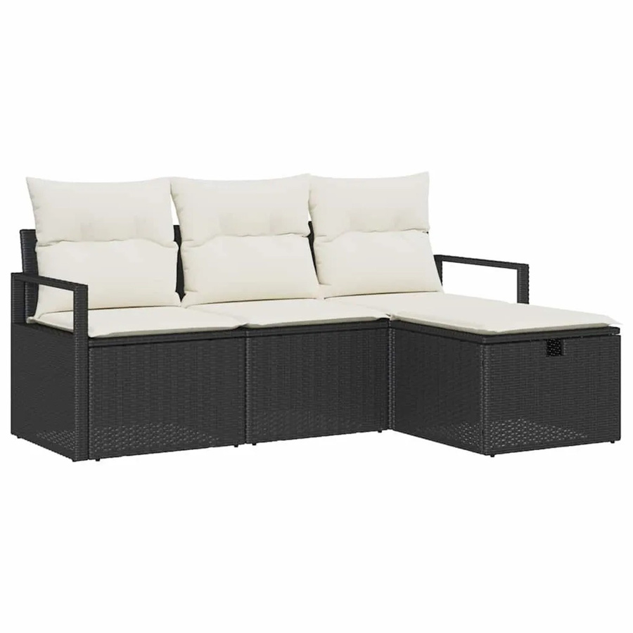 vidaXL Lounge-Set aus Poly-Rattan in L-Form mit 4-teiligem Polster-Set in Schwarz und Beige für Garten und Terrasse - Bild 2