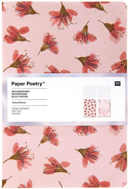 Rico Design Paper Poetry Notizbücher A5 Kirschblüten-blurry, 2 Stück, Pink, gepunktet - Bild 1