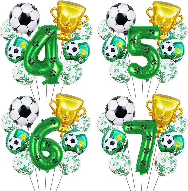 YSOIHF Fußball Luftballon Set für Geburtstag und Party Dekoration, 10 Stück, Grün, mit Trophäe und Zahlen, Durchmesser: 81,28 cm - Bild 1