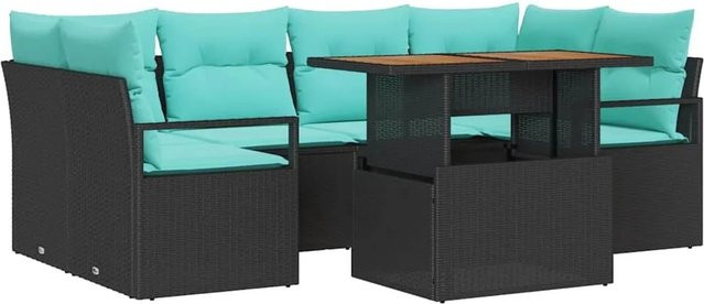 vidaXL Garten-Sofa-Set 7-tlg. in Schwarz und Blau mit Kissen und Stauraum aus Poly-Rattan und pulverbeschichtetem Stahl - Bild 1