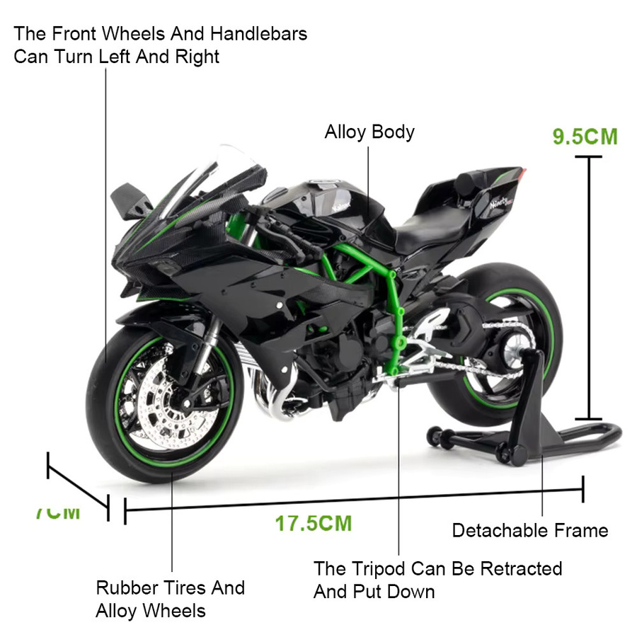 MAKEDA Kawasaki ZX-10R H2R Motorrad Modell, 1:12, Metall, mit Licht und Sound - Bild 2