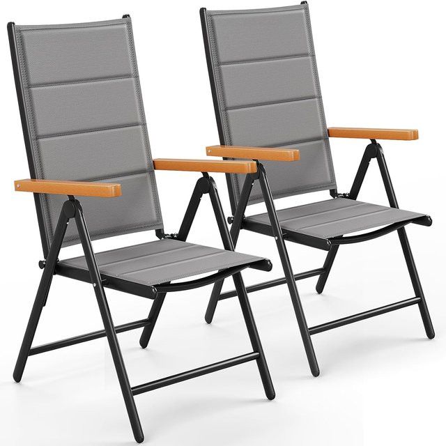 Homfa Premium-Set mit 2 klappbaren Aluminium-Gartenstühlen in Grey Teak, wetterfeste Balkonstühle mit hoher Rückenlehne und 7-fach verstellbarer Sitzfläche - Bild 1