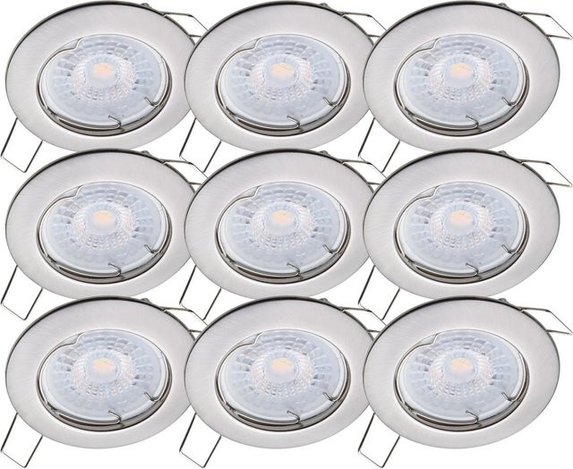 Oktaplex 9er Set Sedan Deckeneinbaustrahler in Edelstahloptik Silber mit warmweißen LED-Modulen und 380 lm - Bild 1