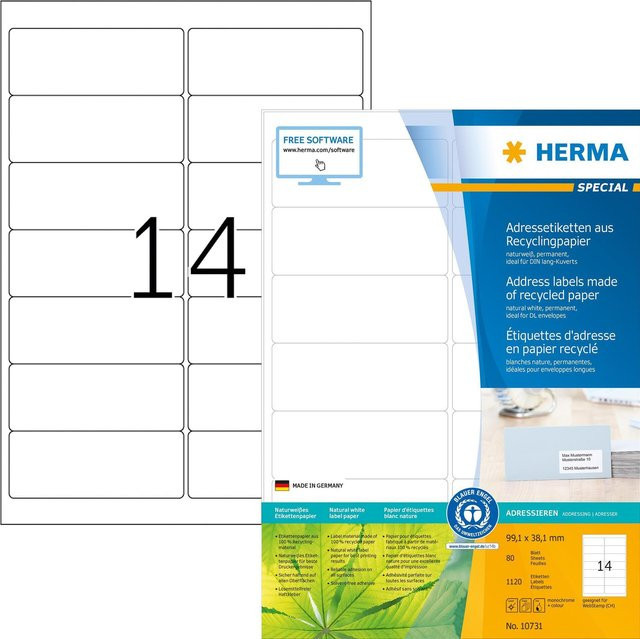 HERMA 10731 Selbstklebende Universal Druckeretiketten in Weiß für Adressetiketten, A4 - Bild 1