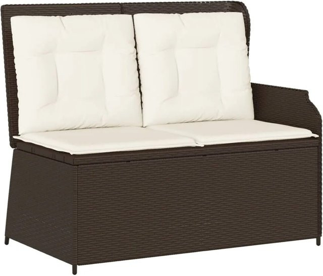 Verstellbare Gartenbank von furnicato aus braunem Poly-Rattan mit Kissen und Armlehnen - Bild 1
