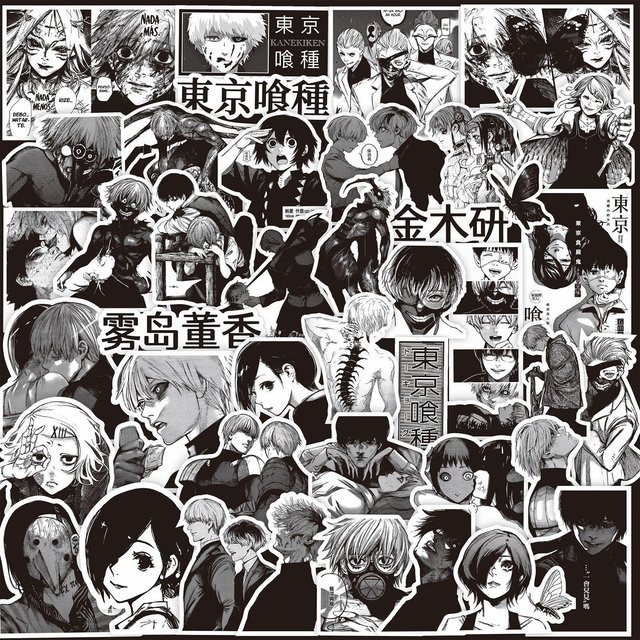 70 Stück Tokyo Ghoul Kaneki Ken Anime Aufkleber in Schwarz und Weiß zur Dekoration von Laptop, Koffer und Scrapbooking - Bild 1