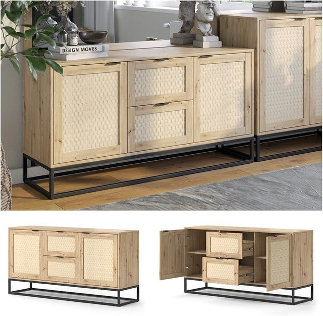 Vicco Sideboard Natal in Eiche Braun mit 2 Türen und 2 Schubladen, Breite: 140 cm, Höhe: 72 cm, Tiefe: 72 cm - Bild 1