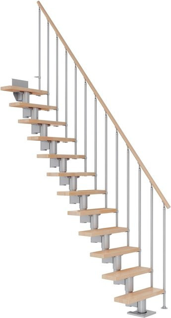 Dolle Mittelholmtreppe Dublin aus Buche in Perlgrau, gerade mit 11 Stufen für eine Raumhöhe bis 270 cm, Breite: 75 cm - Bild 1