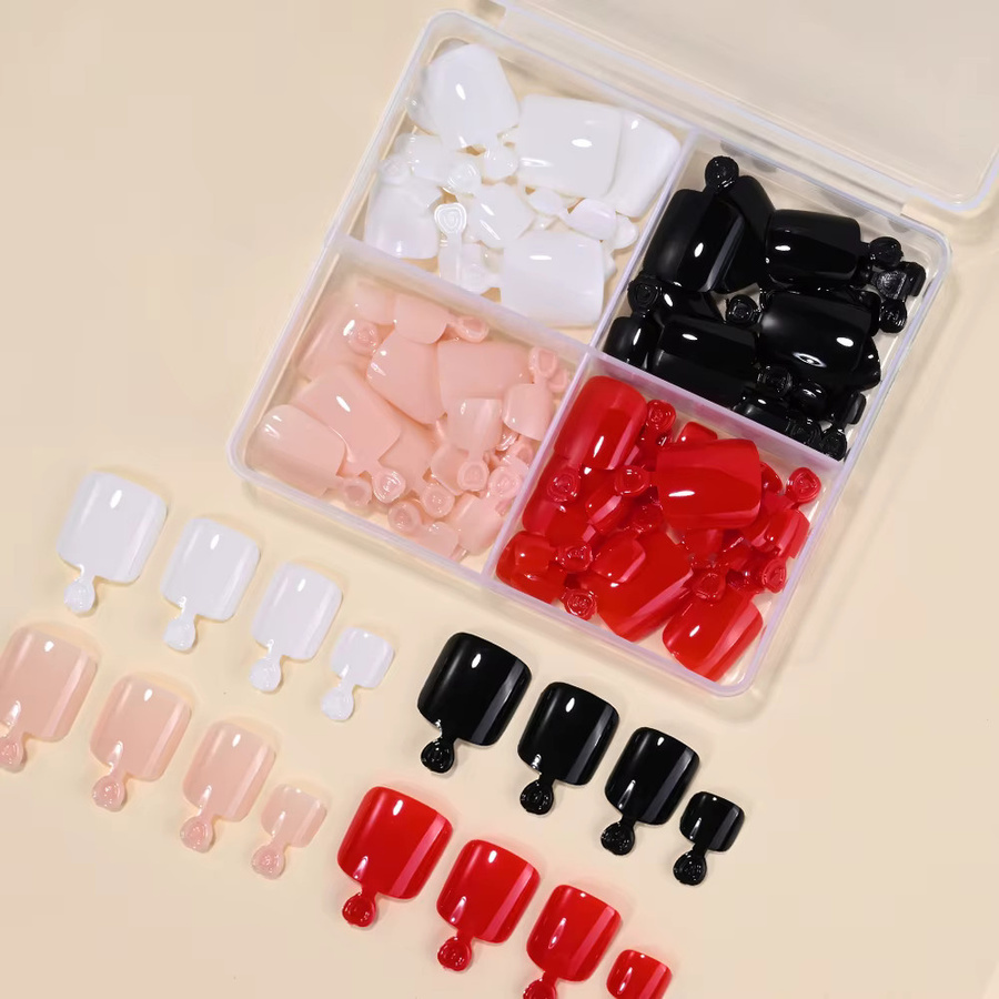 MingLee Künstliche Zehennägel, Schwarz Rot, Glänzend, 96 Stück - Bild 4