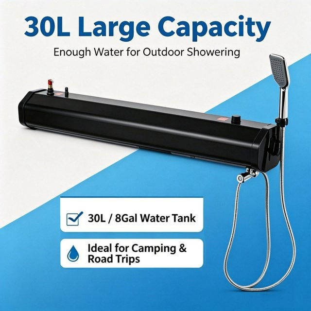 Tragbare Outdoor-Dusche für das Auto mit 30L PVC-Wassertank in Schwarz, dachmontierbares Komplettset für Camping, Offroad und Van-Life ohne Druckpumpe - Bild 1