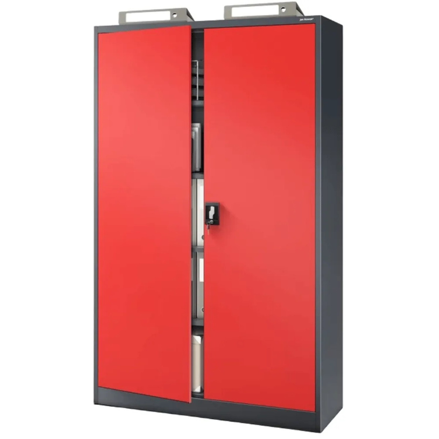 DELUKE Metall-Aktenschrank mit Flügeltüren und Schloss, Anthrazit-Rot, H x B x T: 185 x 115 x 40 cm - Bild 2