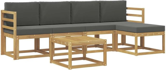 vidaXL Outdoor-Sofagarnitur 6-teilig aus Akazienholz mit Kissen in Weiß und Anthrazit - Bild 1