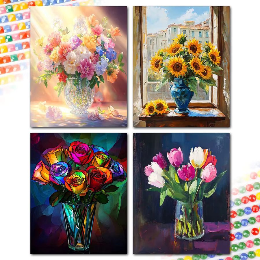 SDOYUNO Diamantmalerei Set Blumenvasen 5D DIY Kreuzstich Kit Wanddeko Multicolor - Bild 1