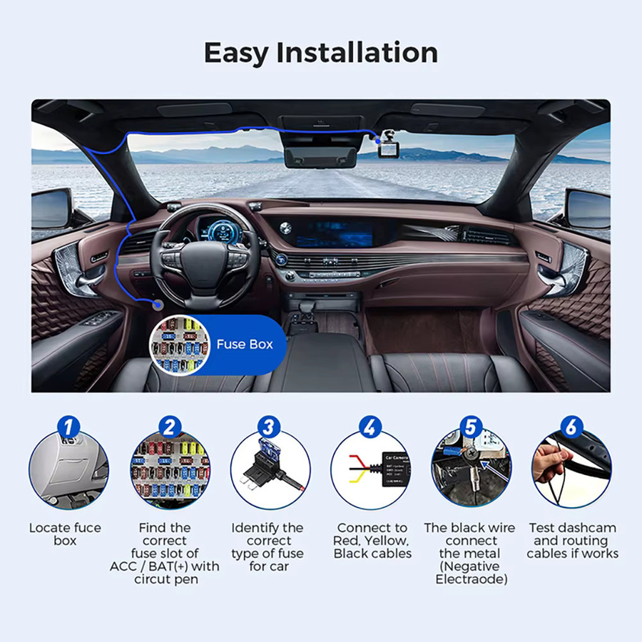 WDSZKMYF Hardwire Kit für Dash Cam DVR mit 3,5 m Kabel, 2,5 A Step-Down Line, kompatibel mit Mini, Micro und Typ-C USB, Schwarz - Bild 5