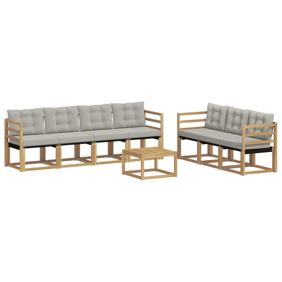 vidaXL Outdoor-Sofagarnitur 8-teilig aus Akazienholz mit Textilene und Kissen in Weiß-Hellgrau - Bild 2