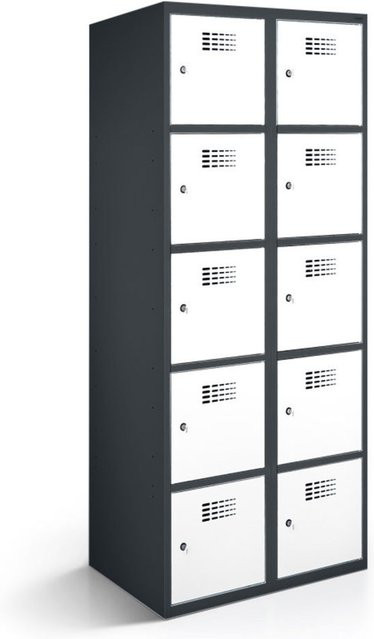 rotstahl Fächerschrank mit 10 Fächern aus Stahlblech, Korpus Anthrazitgrau und Türen Weiß, B/T/H: 80 x 50 x 180 cm - Bild 1