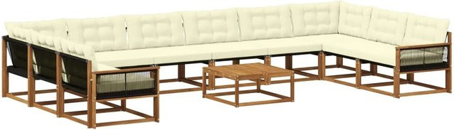 vidaXL Outdoor-Sofagarnitur in U-Form aus Akazienholz mit Textilene und 11 Kissen in Natur und Beige - Bild 1