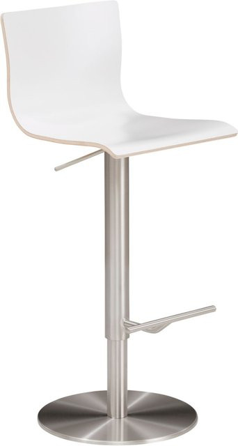 Mayer Sitzmöbel Barhocker 1226 höhenverstellbar mit Holzsitz in Weiß und Edelstahlgestell, B/T/H: 39,5 x 43,0 x 81,0 cm - Bild 1