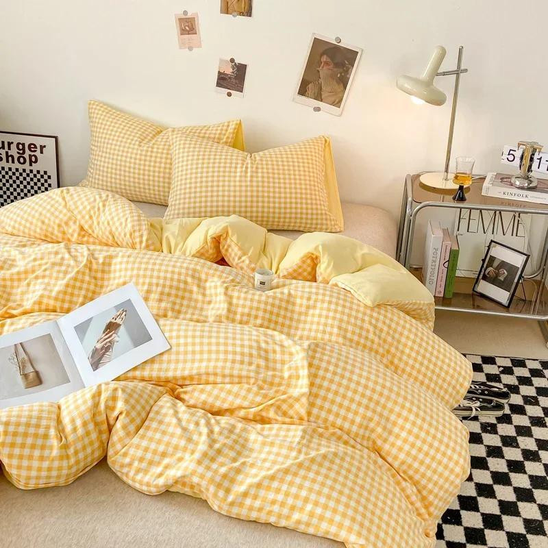 Bin Chi Textiles Bettbezug Set im japanischen Stil mit Karomuster, weich gewaschen und hautfreundlich, B/H: 150 x 200 cm - Bild 1