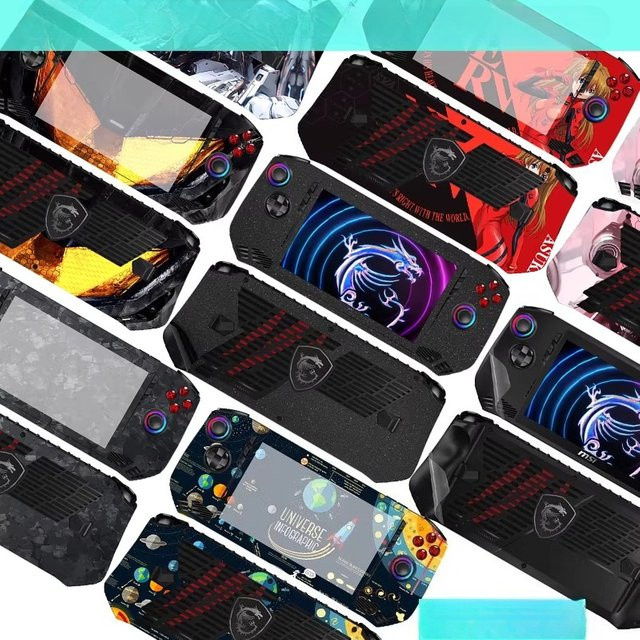 Schutzfolien-Set für MSI CLAW A8 8 AI+ 2025 bestehend aus Top-Abdeckung, Rückseite und seitlichen Hautaufklebern in Schwarz und Multicolour - Bild 1